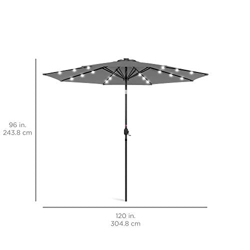 10ft Solar Polyester LED Lighted Patio Umbrella w (10 Feet)