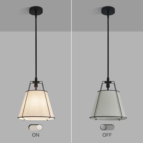Modern Pendant Light Fixtures with 12" White Linen Fabric Shade