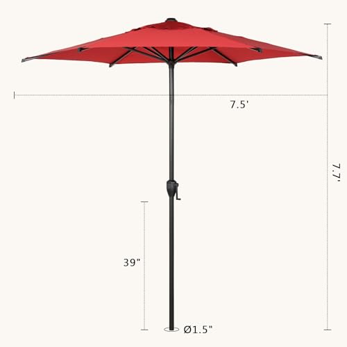 7.5FT Lyon Outdoor Patio Umbrella Outdoor Table Umbrella with Push Button Tilt and Crank Market Umbrella 6 Sturdy Ribs UV Protection Waterproof for Garden Deck Backyard Pool Dark Red