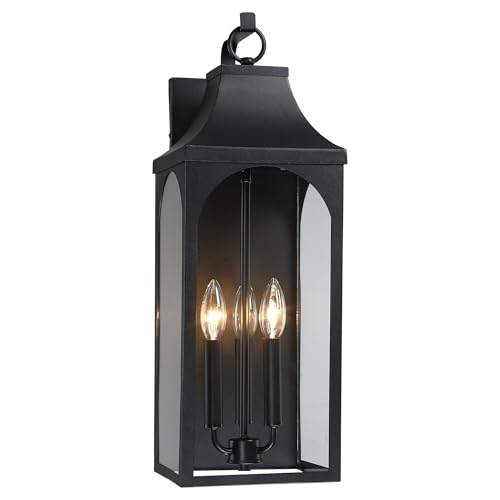 22-Inch 3-Light Outdoor Porch Wall Lantern, Black Exterior Light (2 Count)
