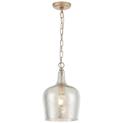 10” Large Silver Plated Hammered Glass Pendant Light Industrial Dome Modern Pendant Lighting Fixtures for Kitchen Island Dining Room Hallway