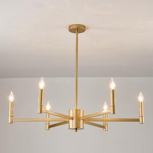 6 Light Gold Candle Chandeliers Modern Farmhouse Ceiling Light Fixture Industrial Lighting for Dining Room Living Room Bedroom Kitchen Island Foyer