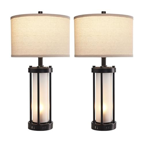 Set of 2 Modern Table Lamps for Living Room with 2 USB Ports (2 Count)