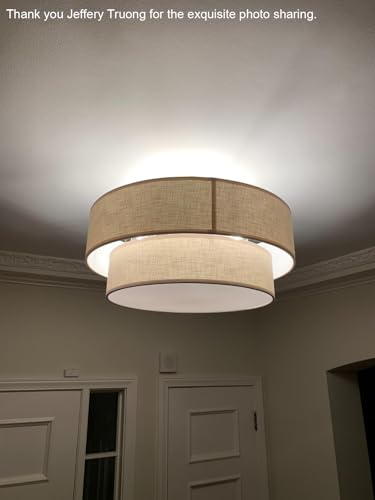 4 Light 18" Cream Fabric Brushed Nickel Semi Flush Mount Close to Ceiling Light Fixture