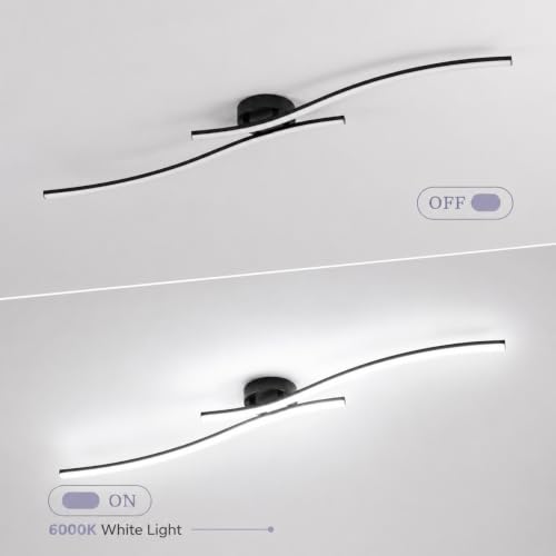 47.24inch Linear Ceiling Light Black Modern LED Ceiling Light Fixture 4000K Aluminum Long Ceiling Lamp for Hallway (2 Count)