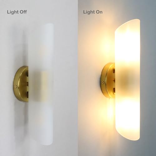 Modern Brass Wall Sconces Set of Two Frosted Glass Wall Light Fixture 2 (2 Count)