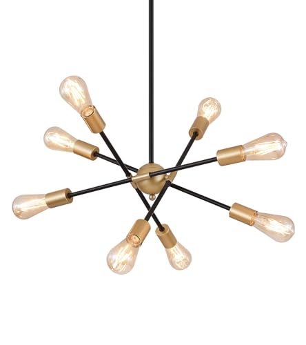 8 Lights Dining Room Light Fixtures Modern Sputnik Chandelier Black and Gold Mid Century Pendant Light for Kitchen Island Entryway Foyer Living Room UL Listed
