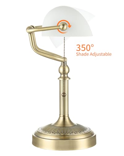 White Matted Glass Bankers Desk Lamp