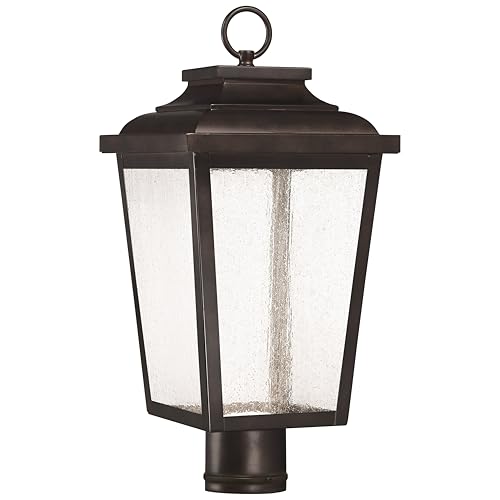 Irvington Manor LED Post Mount in Chelesa Bronze and Seeded Glass
