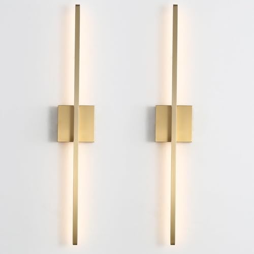 Gold Wall Sconces Set of Two LED Hardwired Dimmable Bedroom