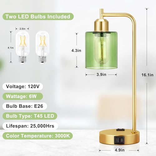 Industrial Green Table Lamps for Bedrooms Set of 2 (2 Count)