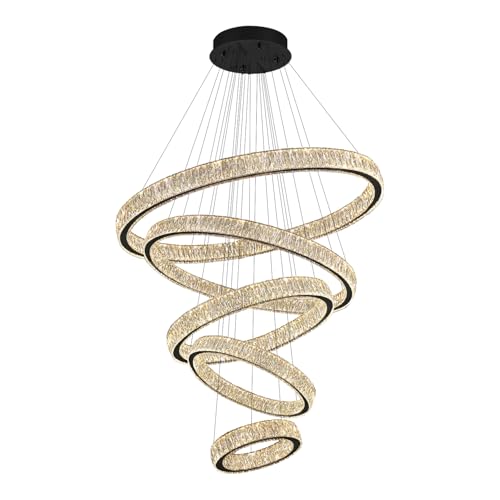Modern 5 Ring Chandeliers for High Ceiling Foyer
