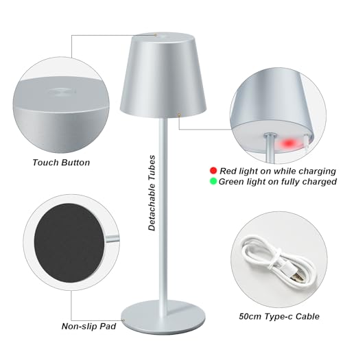 Silver Grey Cordless Lamp Rechargeable (2 Count)
