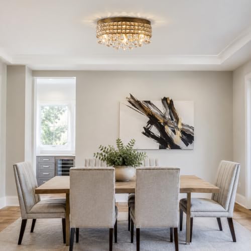 Antique Crystal Flush Ceiling Light (Antique Brass)