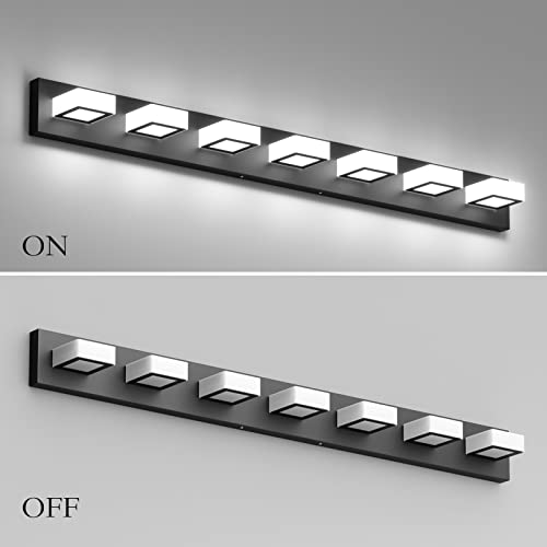 46" LED Modern LED Black Vanity Lights Fixtures 7 Lights Acrylic Matte Black Vanity Lights Modern Black Bathroom Wall Lighting Over Mirror