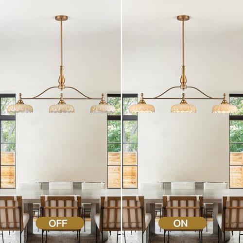 Chandeliers Pendant Light Fixture Vintage Pendant Lighting Fixtures 3 Lights Chandelier Kitchen Glass Hanging Lamp for Island Dining Living Room Brass and Brown