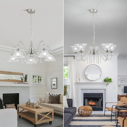 5 Light Chandelier in Brushed Nickel Finish with Flower (5-Light / Nickel)