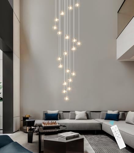 20 Lights Modern Chandeliers for Living Room Long Light High Ceiling Pendant Lights LED Dimmable Lighting Fixtures Chandelier for Foyer Entryway Polished Chrome Sloped Ceiling Install (20 Count)