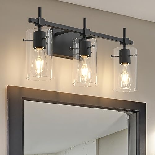 3 Lights Black Vanity Lights for Bathroom Wall Light Fixtures Bathroom Light Fixtures Over Mirror Bath Vanity Light Black