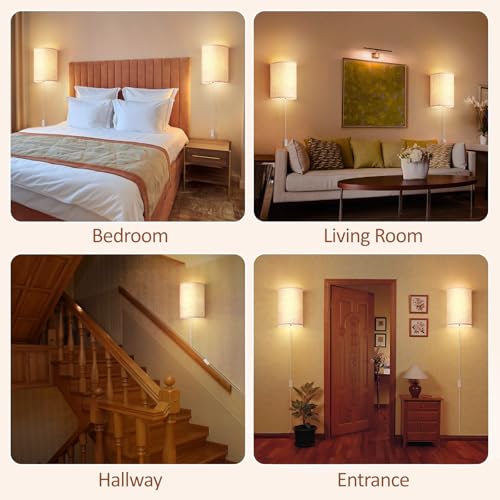 Plug in Wall Sconces Set of Two Wall Lights Lamp with On (2 Count)