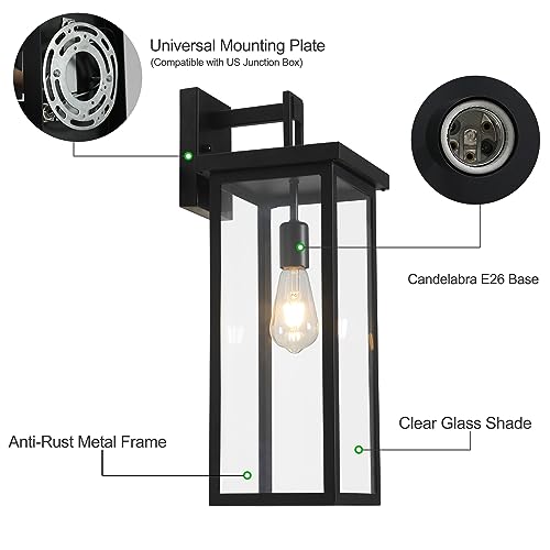 20'' Large Black Outdoor Wall Lights Exterior Lantern Sconce for Porch