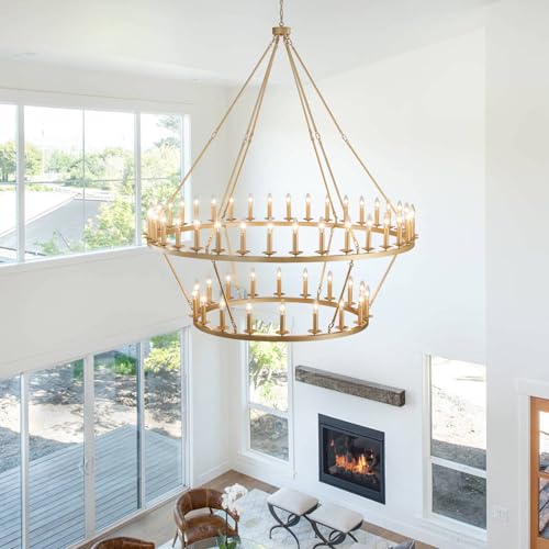 Gold Wagon Wheel Chandelier 2 Tier 60