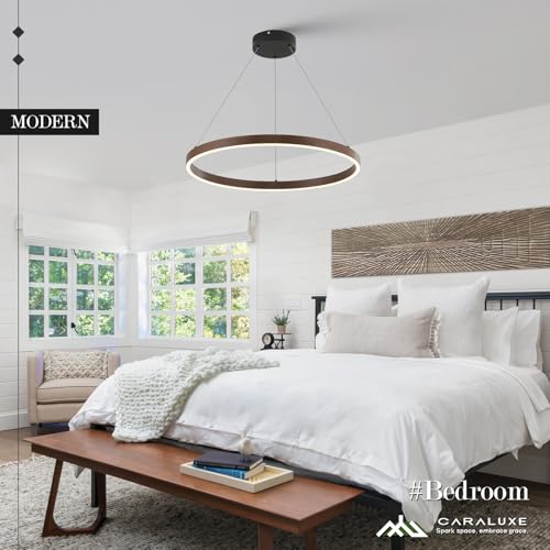 LED Ring Chandelier Walnut Wood Chandeliers 24in Dimmable