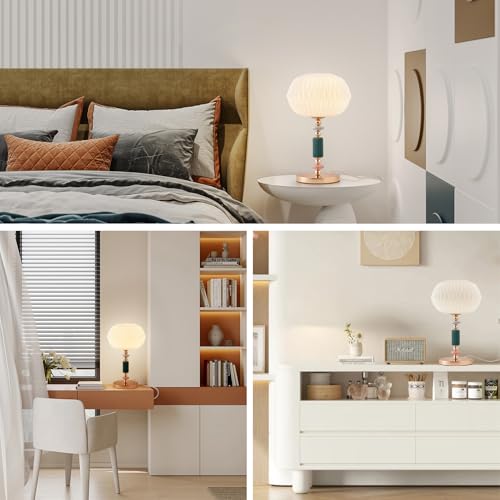 Milk White Glass Shade Table Lamp Modern Metal Desk Lamp with Plug Cord Switch for Bedroom Living Room