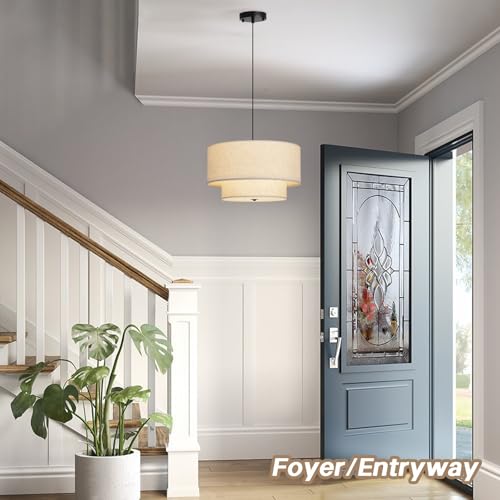 18" Modern Double Drum Fabric Pendant Light