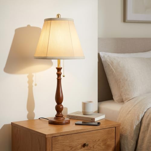 Farmhouse Table Lamps Rustic Bedroom Lamps 24.41" Wood Bedside Lamp
