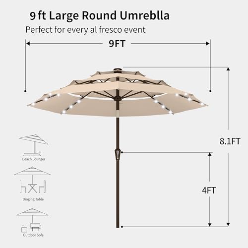 9ft 3 Tier Patio Umbrella with Solar Lights