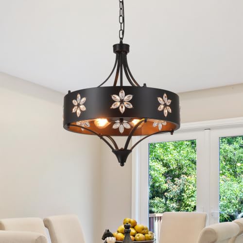 6 Light Large Farmhouse Crystal Pendant Light Fixture with Adjustable Chain