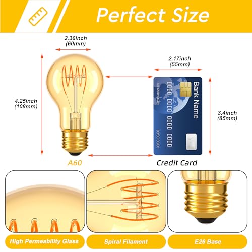 Dimmable E26 A19 Edison Bulbs Vintage Amber Light Bulbs 40 watt (2 Count)