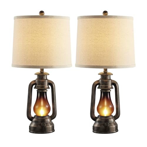 Farmhouse Lantern Table Lamps for Living Room Set of 2 with USB C+A (2 Count)