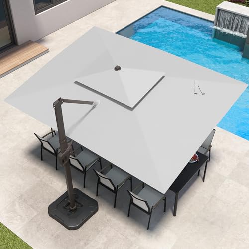 9x12 FT Patio Cantilever Outdoor Umbrella with Base and LED Lights