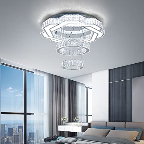 22.5" Crystal Chandeliers Living Room Modern Chandelier Crystal Ceiling Light LED 2 Rings Pendant Light Flush Mount Chandelier for Bedroom Dining Room Entryway