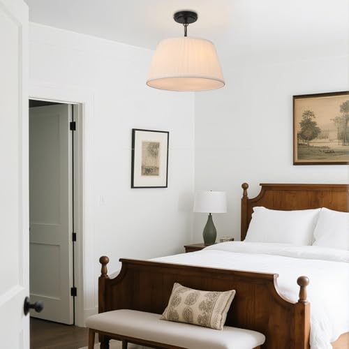 12.6”Dia White Pleated Drum Shade Close to Ceiling Light Fixture