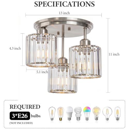 13" Crystal Semi Flush Mount Ceiling Light