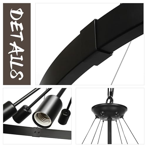 38.2'' Large Black Wagon Wheel Chandelier for Dining Room