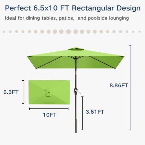 6.5' x 10' Rectangular Patio Umbrella Large Outdoor Market Umbrella w