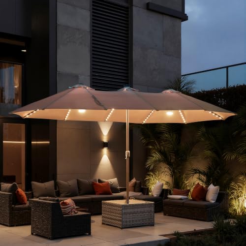 15FT Double Sided Rectangular RGB LED Patio Umbrella with Remote & App Control