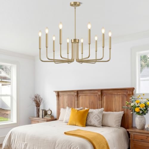 Brass 10 Light Farmhouse Chandelier for Dining Room Lighting Fixtures Hanging