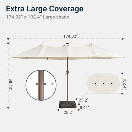 15 Ft Umbrella Outdoor Patio With Solar Lights Base