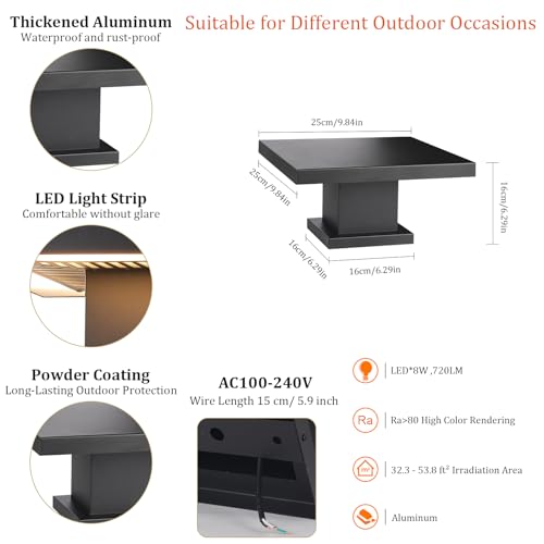 Outdoor Post Lights Modern 3000K LED Column Caps Lights Waterproof Outside Housing Pillar Lights Hard Wired Landscape Pathway Lamp Fence Deck Caps Lanterns For Gate Mailbox Pier Pedestal Lighting