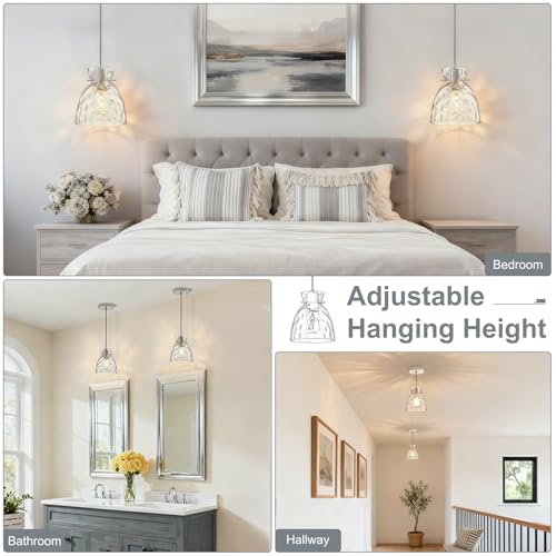 5.9" Hammered Glass Mini Pendant Lights for Kitchen Island Brushed Nickel (2 Count)