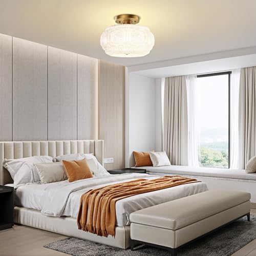 11 Inch Milk Glass Semi Flush Mount Ceiling Light Fixture