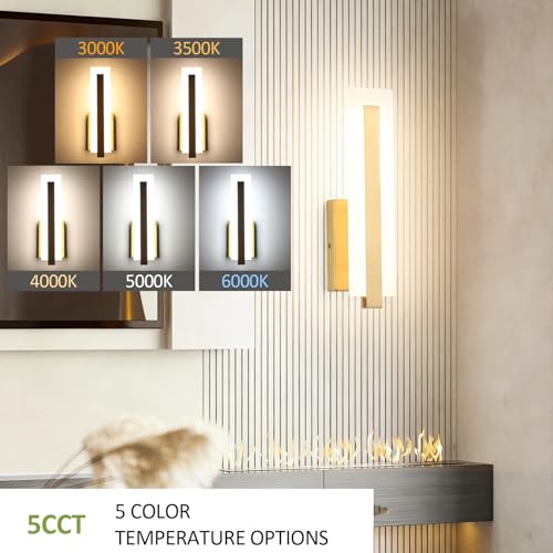 Hardwired Gold Dimmable Modern LED Wall Sconce 3000K 3500K 4000K 5000K 6000K Indoor Wall Lights Up and Down Wall Mount Light for Living Room Bedroom Hallway Corridor