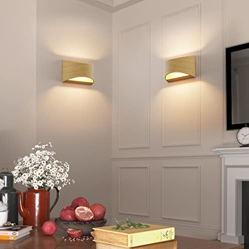 Aluminum Modern Wall Light Fixtures 1 Pack Indoor LED Wall Sconce Hardwired Wood Texture Up and Down Wall Mount Light for Living Room Bedroom Hallway Corridor 3000K