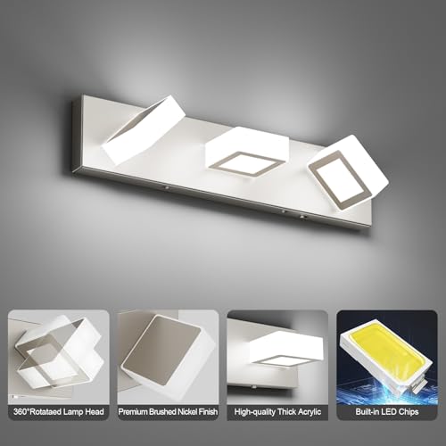 5 Color Temperature Brushed Nickel Bathroom Vanity Lights Dimmable Acrylic Modern LED Bathroom Wall Lighting Fixtures Brushed Nickel