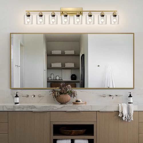 Modern Brushed Gold 8 Light Bathroom Light Fixtures
